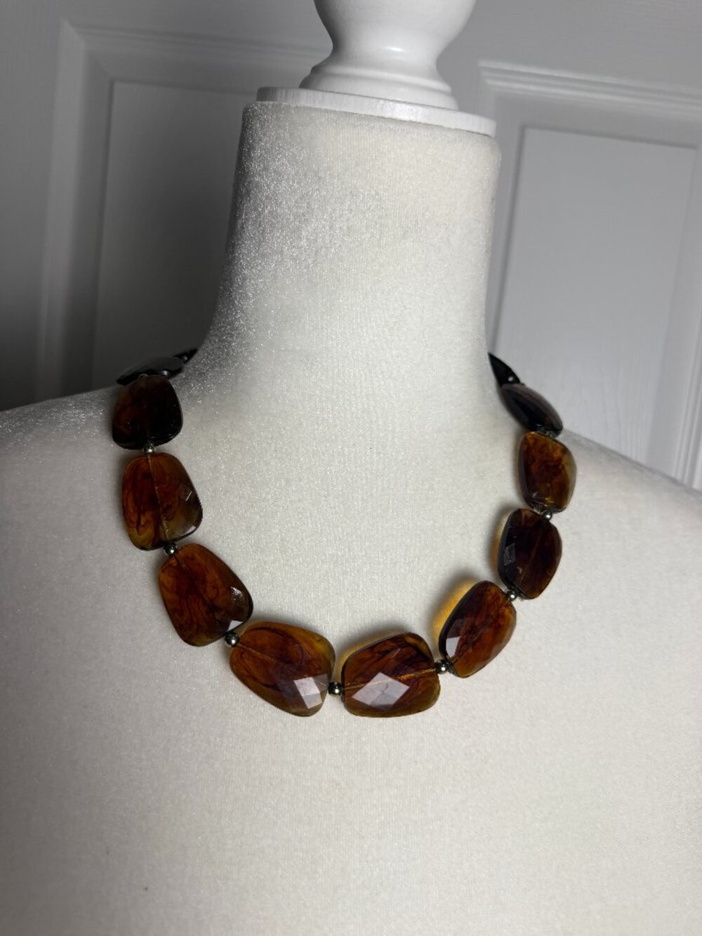 Vintage Chunky Brown Tortoise Shell Colored Bead Necklace Choker